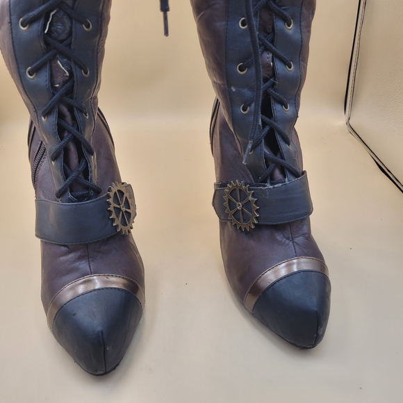 Ellie brown 4" Heels womens Steampunk knee boots Size 8 Grunge Goth Zip And Tie - Picture 4 of 15